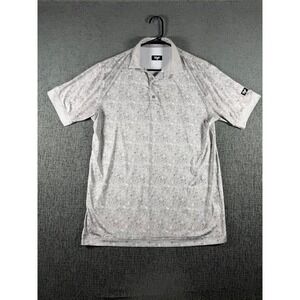 Waggle Mens Golf Polo Shirt Gray Moose Nature Print Performance Stretch Size M